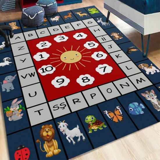 Covor Educativ Copii, Model Alfabet/Animale/Numere, Antiderapant Textile si covoare