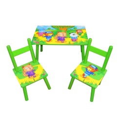 Set masuta cu doua scaune pentru copii, din MDF, portocaliu, 59x39x40 cm