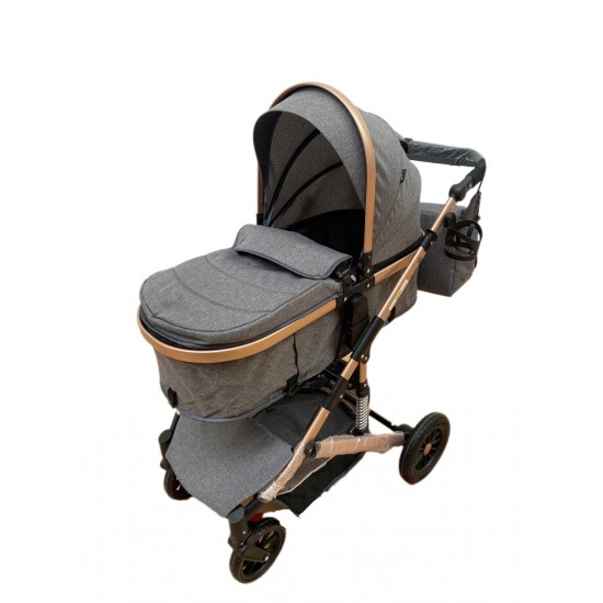 Carucior L-Sun T7, 2 in 1, suspensie pe roata, reversibil, 0-36 luni, gri Carucioare si articole de transport